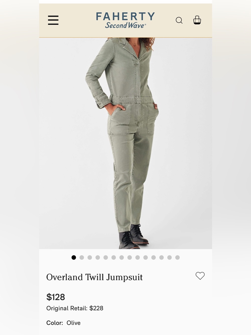Faherty Olive Utility Twill Jumpsuit